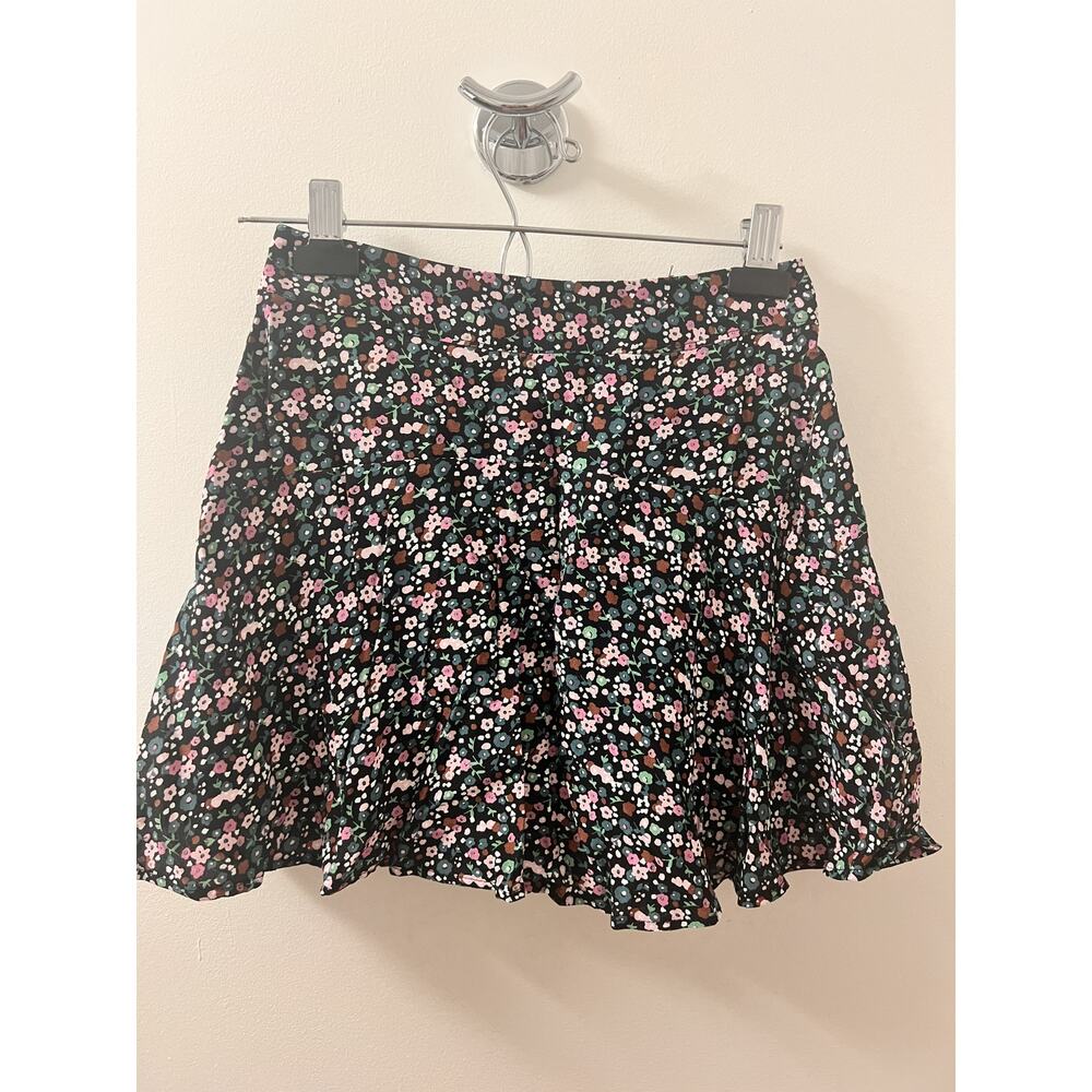 New ZARA Floral Mini Skort Size XS Black Pink High Waist A-Line Summer Cute